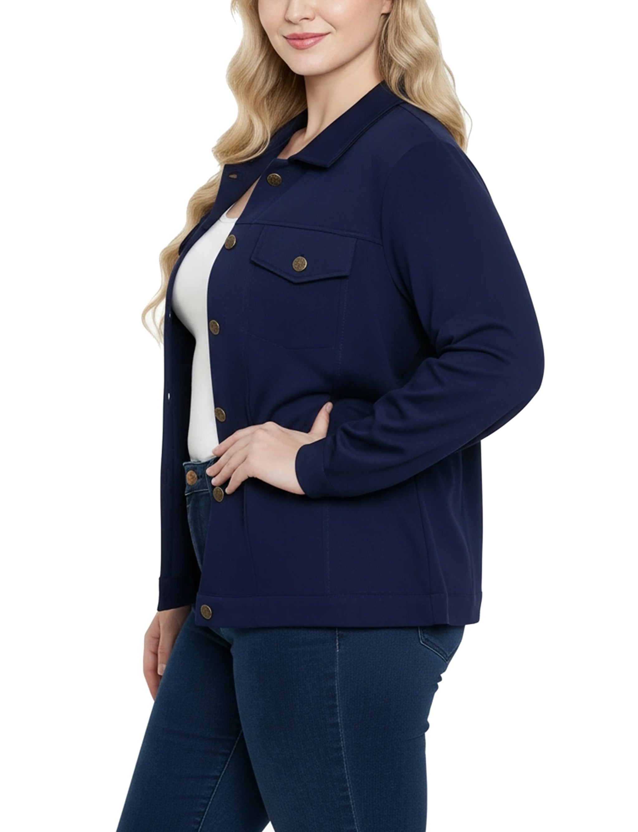 NY Collection Plus Size Long Sleeve Ponte Cropped Jacket