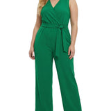 NY Collection Plus Size Sleeveless Belted Jumpsuit