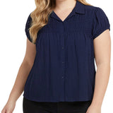 NY Collection Plus Size Cap Slv Rouched Yoke Blouse