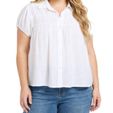NY Collection Plus Size Cap Slv Rouched Yoke Blouse