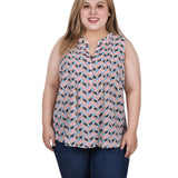 Sleeveless Pintucked Blouse, Plus