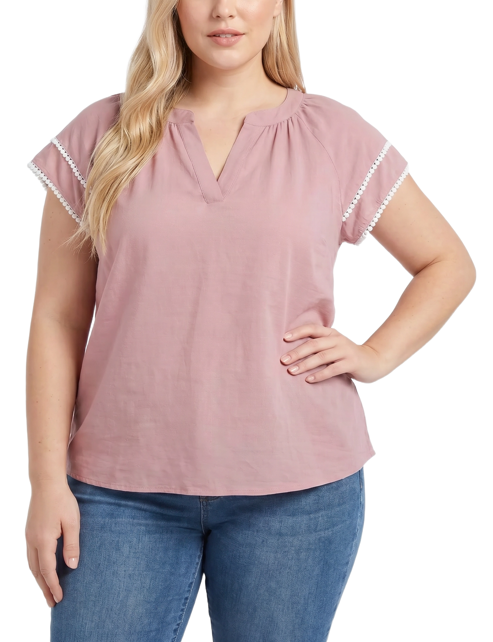 Double-Layer V-Neck Blouse, Plus