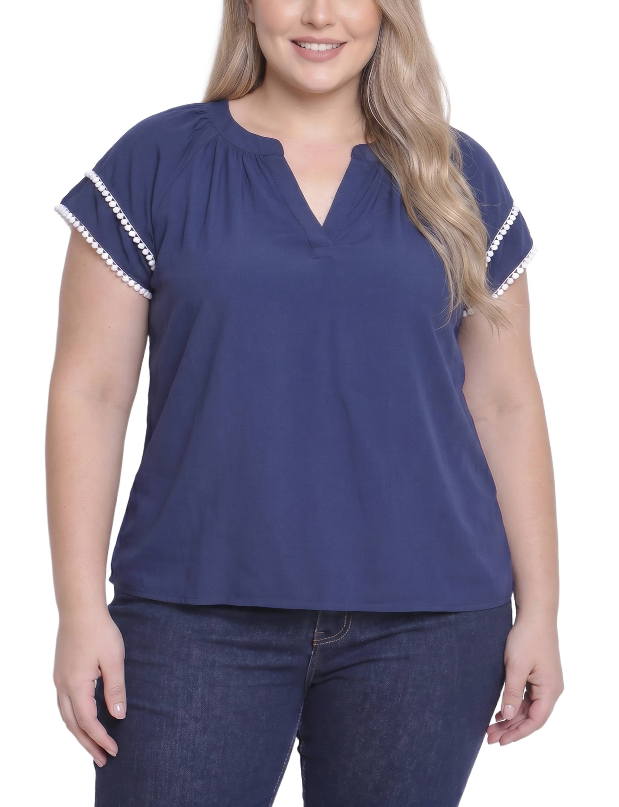 Double-Layer V-Neck Blouse, Plus