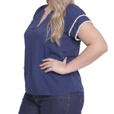 Double-Layer V-Neck Blouse, Plus