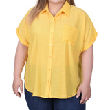 Yellow Short Extended Sleeve Blouse - Plus Size