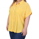 Yellow Short Extended Sleeve Blouse - Plus Size
