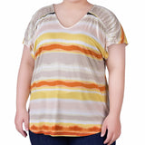 NY Collection Plus Size Short Sleeve Striped V Neck Top
