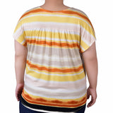 NY Collection Plus Size Short Sleeve Striped V Neck Top