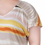 NY Collection Plus Size Short Sleeve Striped V Neck Top