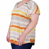 NY Collection Plus Size Short Sleeve Striped V Neck Top