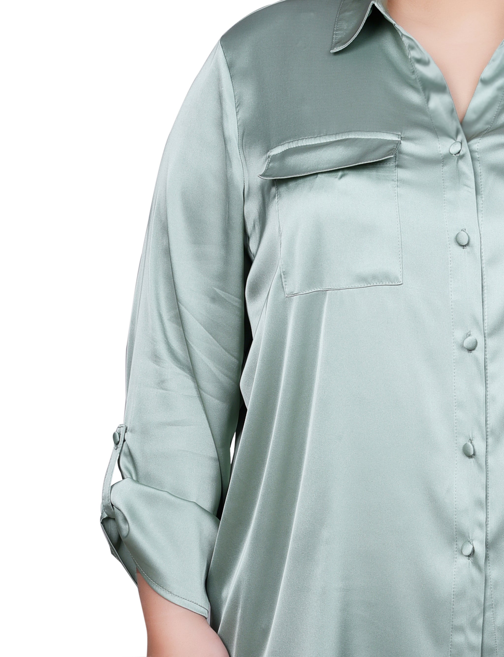Green 3/4 Sleeve Roll Tab Satin Blouse - Plus Size Dressbarn Green 3/4 Sleeve Roll Tab Satin Blouse - Plus Size Dressbarn