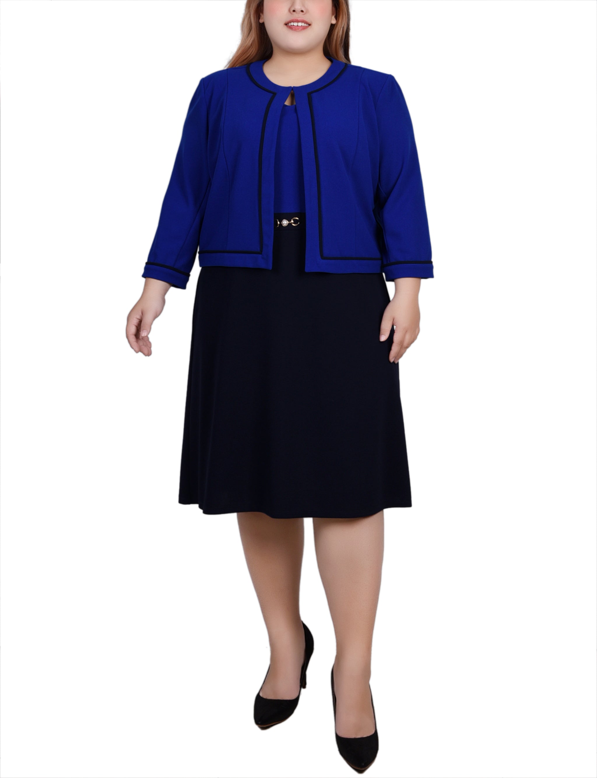 dressbarn blue dress Dress Barn | Dresses | Dressbarn Womens Dress Sleeveless With Attached Jacket Size 2w Blue