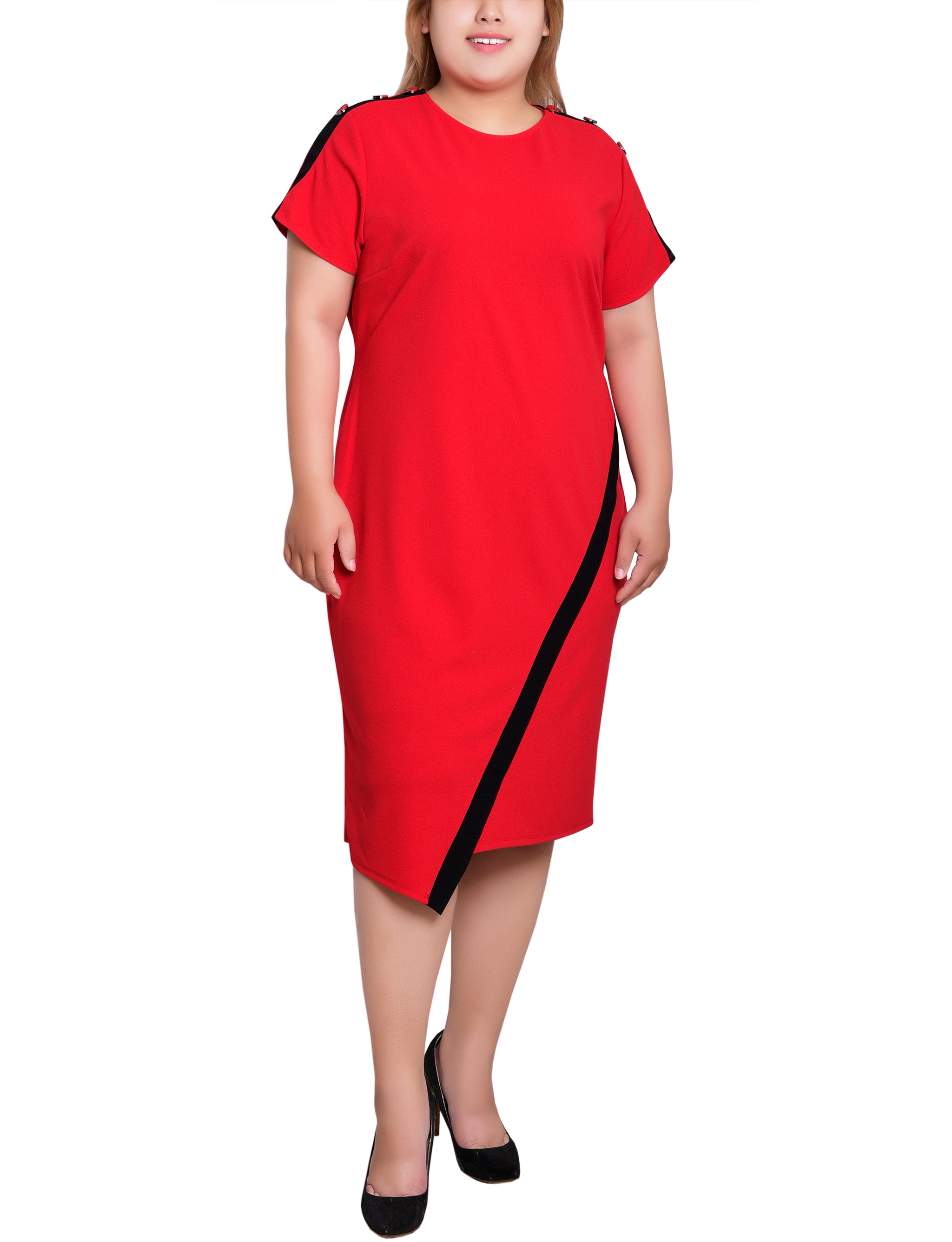NY Collection Plus Size Short Sleeve Assymetrical Hem Dress