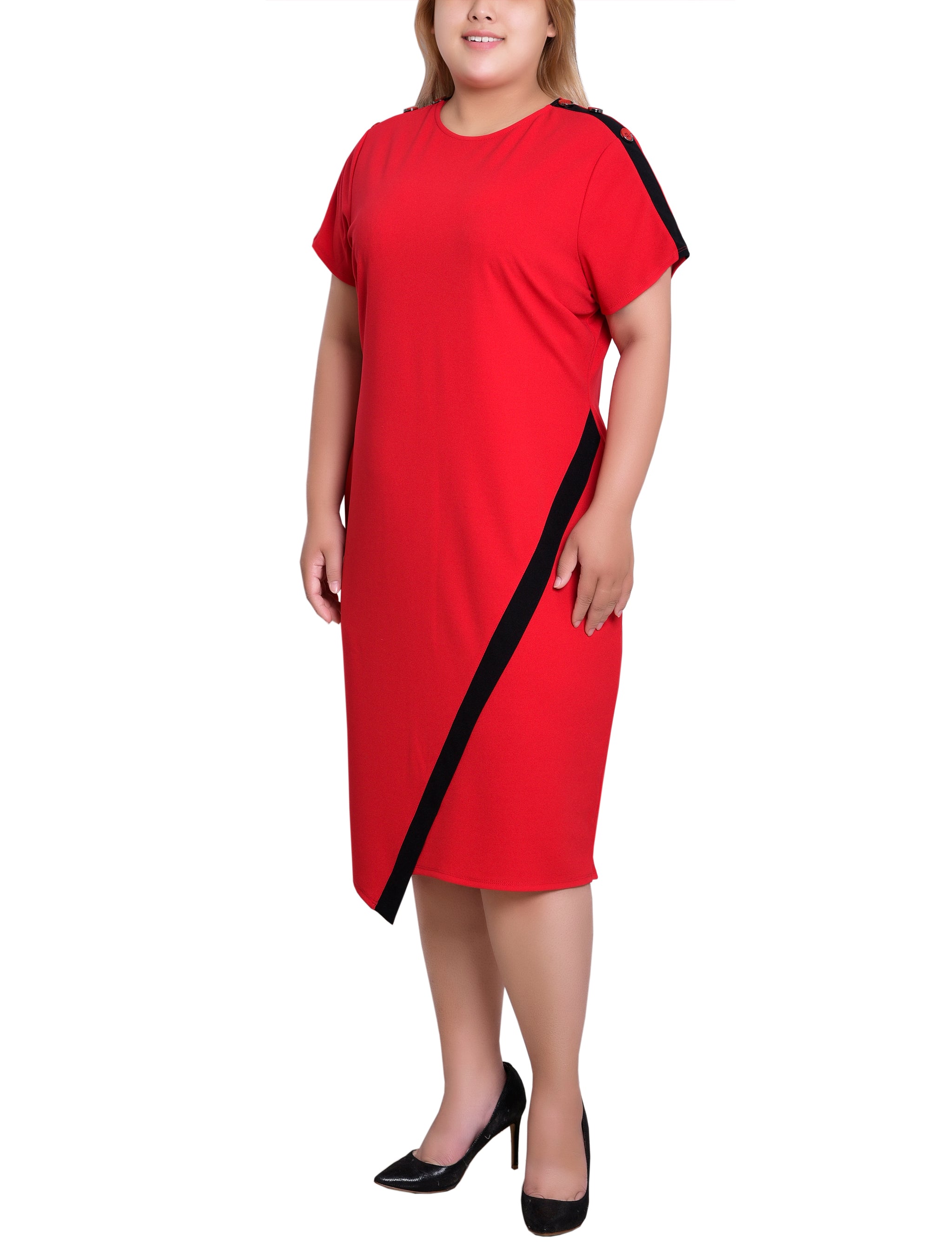 NY Collection Plus Size Short Sleeve Assymetrical Hem Dress – Dressbarn