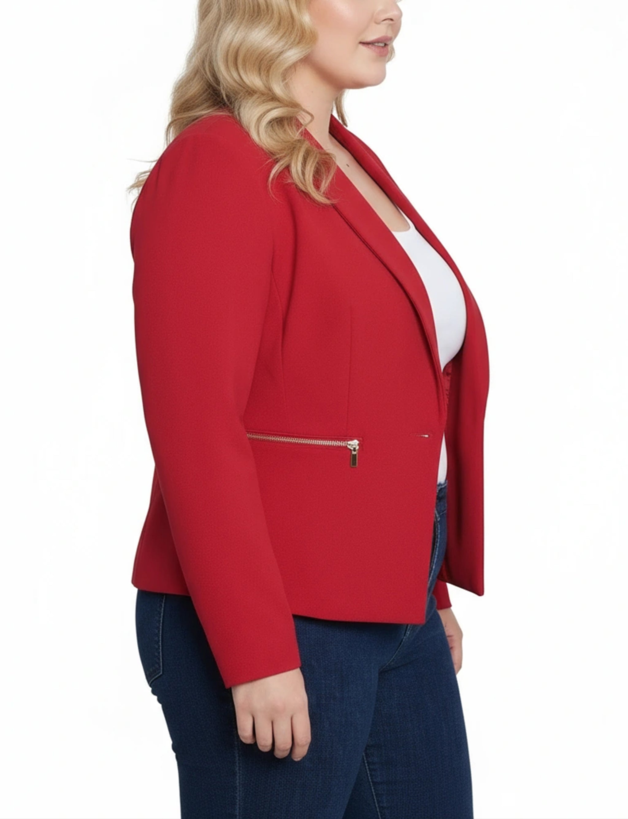 NY Collection Plus Size Cropped Long Sleeve Crepe Jacket