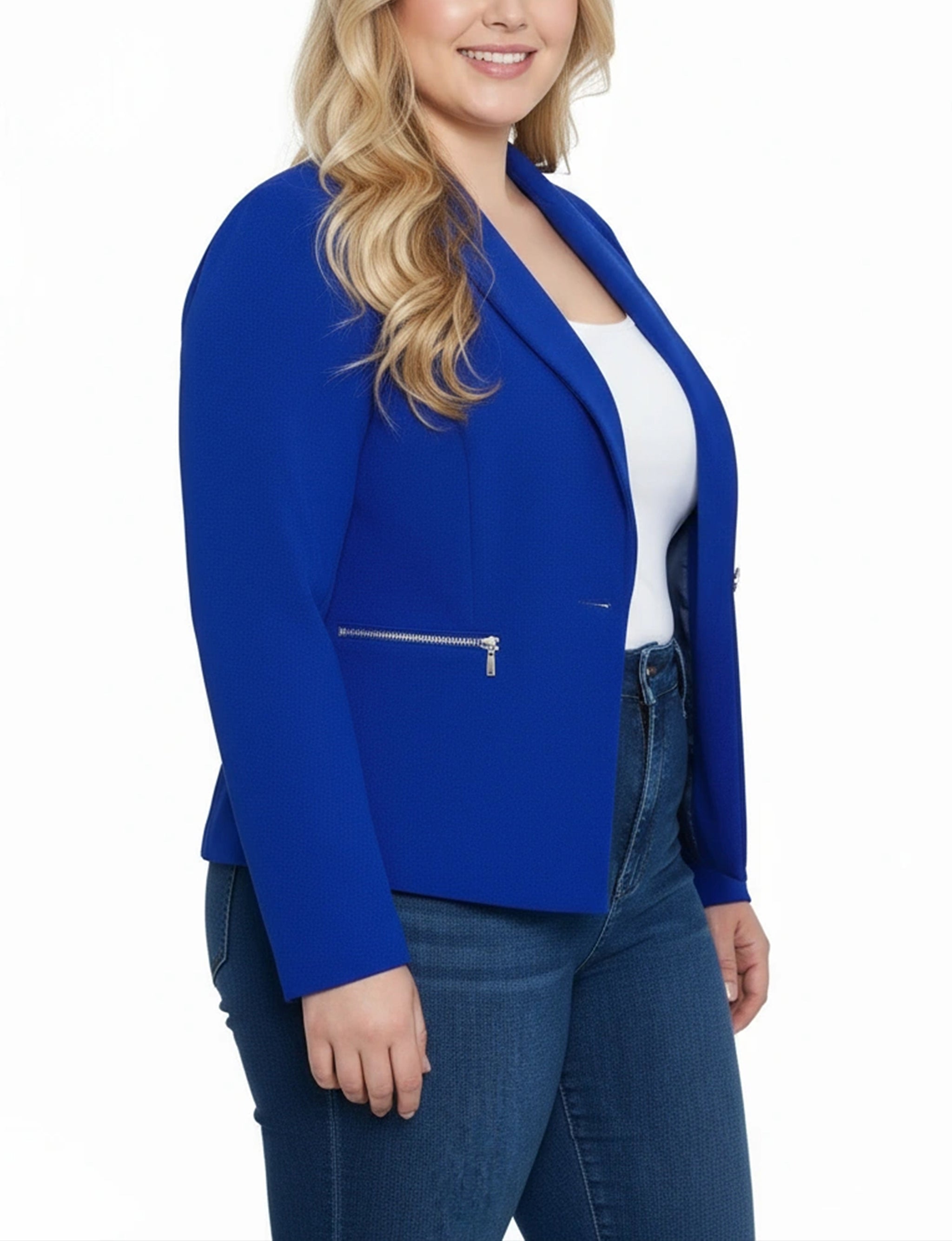 NY Collection Plus Size Cropped Long Sleeve Crepe Jacket