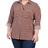 Yellow 3/4 Roll Tab Blouse With Pockets - Plus Size