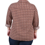 Yellow 3/4 Roll Tab Blouse With Pockets - Plus Size