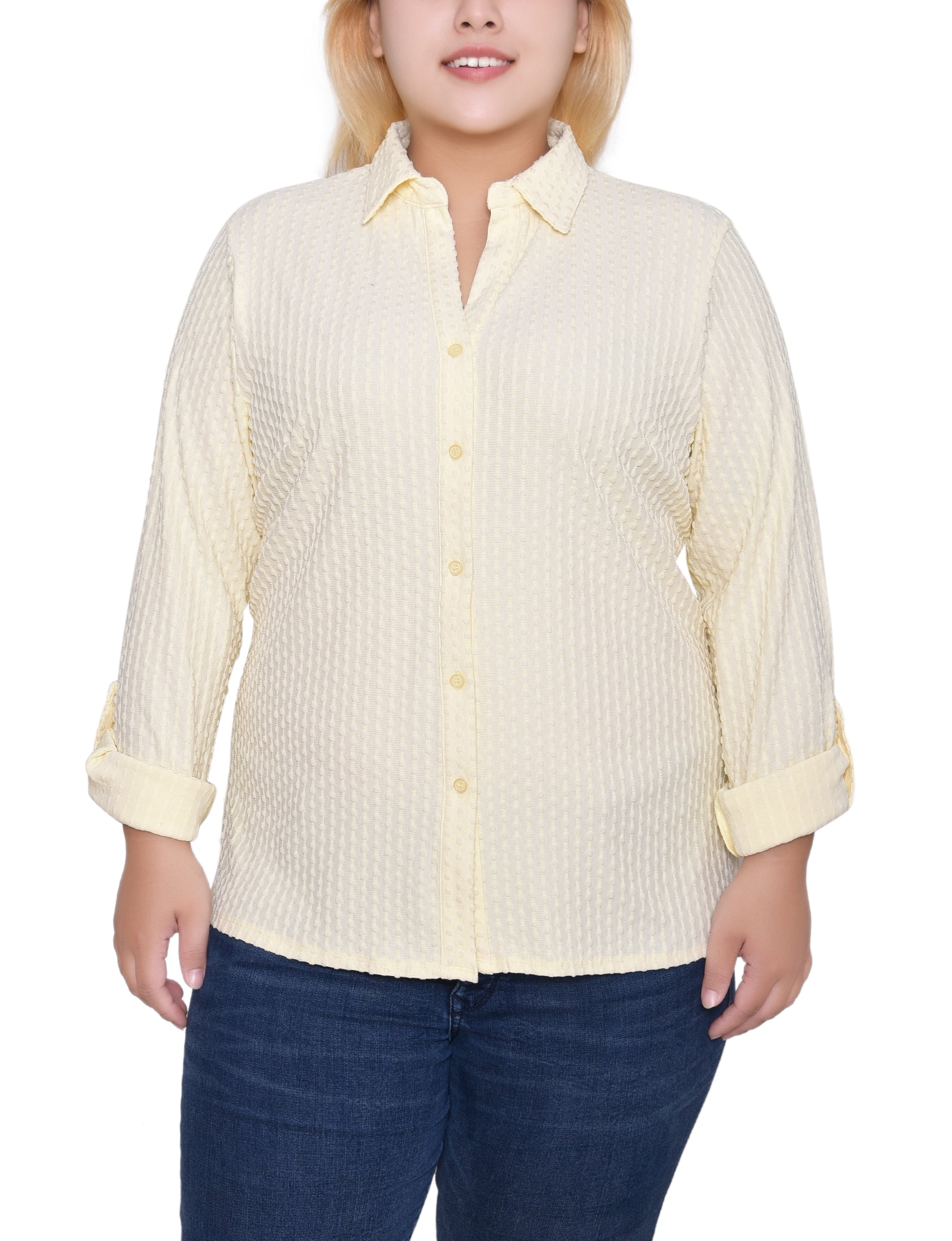 NY Collection Plus Size Long Sleeve Textured Knit Top