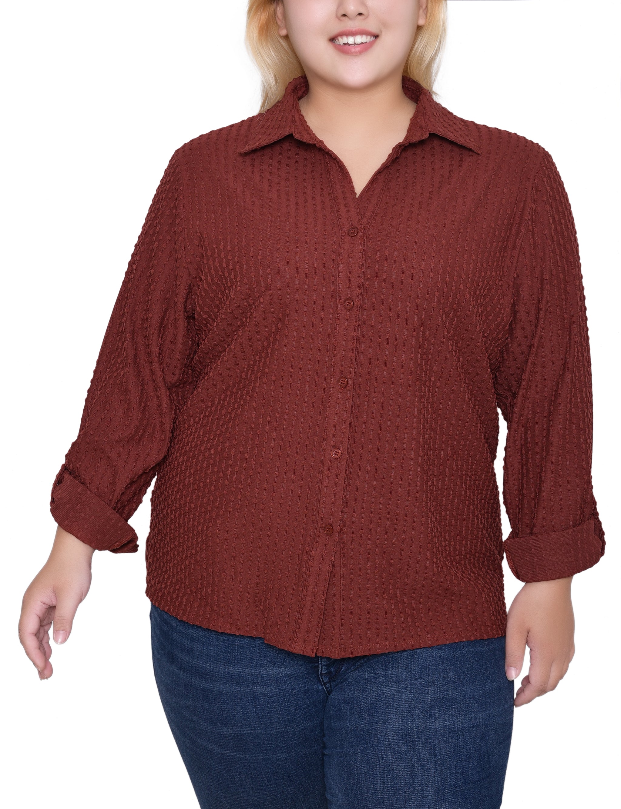 NY Collection Plus Size Long Sleeve Textured Knit Top