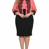 NY Collection Plus Size Lace-Detail 2 Piece Textured Knit Dress Set