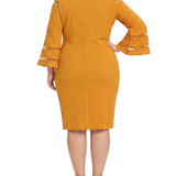 Long Bell Sleeve Dress With Contrast Striping, Plus
