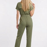 Short Sleeve Belted Jumpsuit