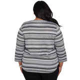 Alfred Dunner Textured Stripe Knit Top with Necklace - Grey - Plus