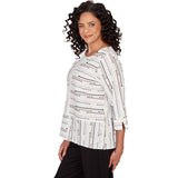 Alfred Dunner Spliced Jacquard Stripe Top- Petite