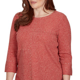 Alfred Dunner Spliced Texture Metallic Studded Top - Terracotta