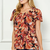 Short Flutter Sleeve Cutout Trim Front Neck Blouse