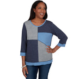Alfred Dunner Heathered Colorblock Knit Top - Denim