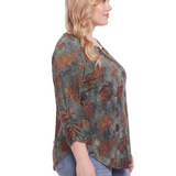 NY Collection Plus Size 3/4 Sleeve Flocked Knit Pullover Top