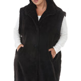 Plus Size Long Plush Button-Front Vest