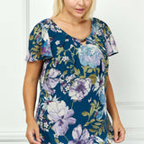 Short Flutter Sleeve Cutout Trim Front Pleat Scoop Neck Lined Blouse - Plus