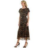 Short T-Sleeve Keyhole Button Back Lined Maxi Dress with Removable Belt