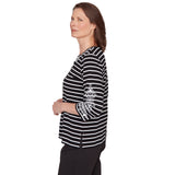 Alfred Dunner Pinstripe Embroidered Sleeve Top with Necklace- Petite