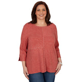 Alfred Dunner Spliced Texture Metallic Studded Top - Terracotta - Plus