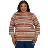 Alfred Dunner Textured Stripe Knit Top with Necklace - Tan - Plus