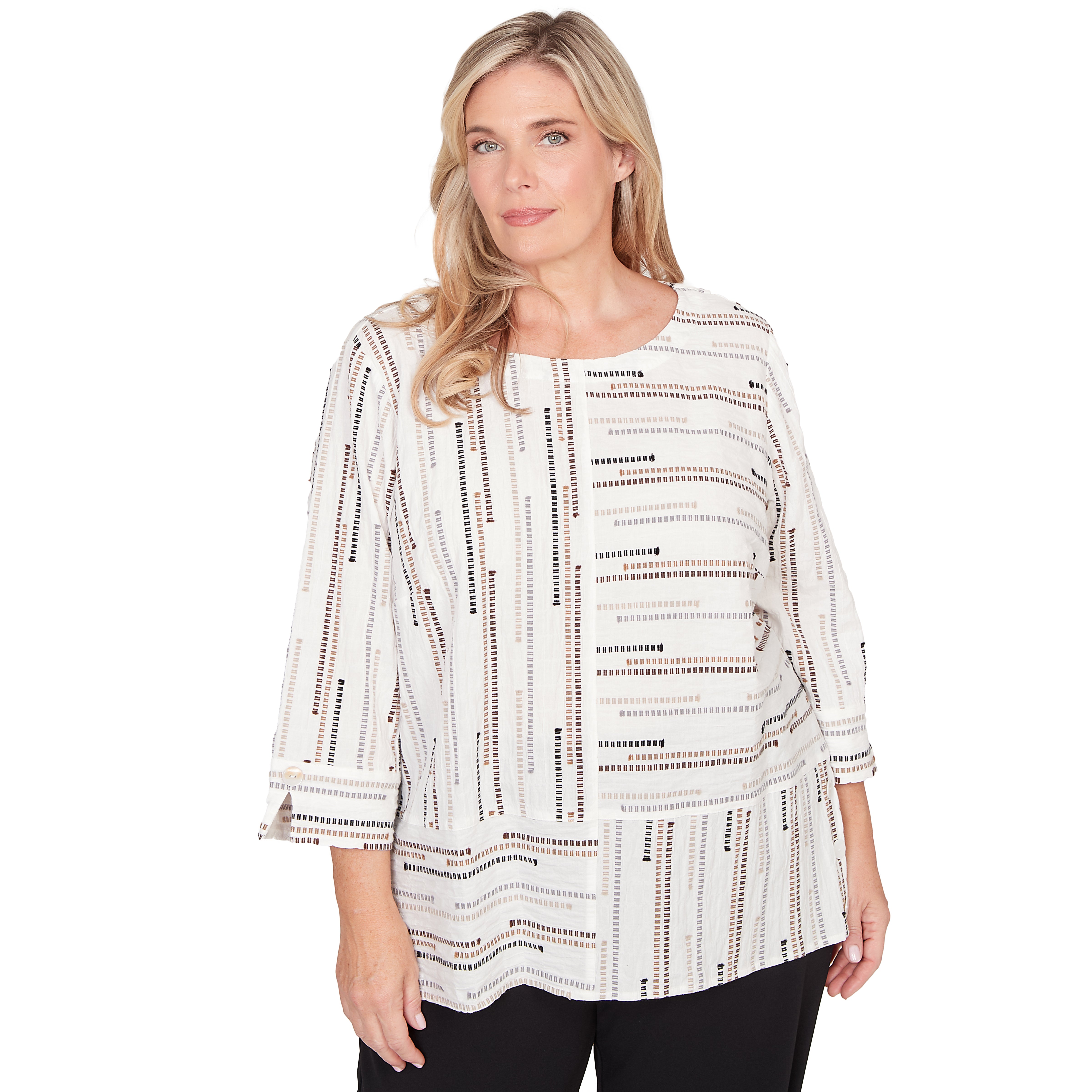 Alfred Dunner Spliced Jacquard Stripe Top - Plus