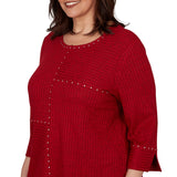 Alfred Dunner Spliced Texture Metallic Studded Top - Red - Plus