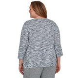 Alfred Dunner Space Dye Top with Necklace - Black/Grey - Plus