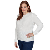 Alfred Dunner Cable Pullover Chenille Sweater - Ivory - Petite