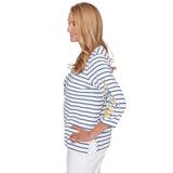 Alfred Dunner Floral Embroidered Stripe Top with Necklace