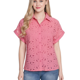 NY Collection Short Sleeve Eyelet Blouse