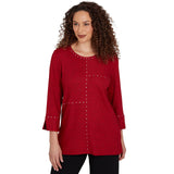 Alfred Dunner Spliced Texture Metallic Studded Top - Red
