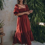 Almeria Smocked Midi Linen Dress - DressbarnClothing