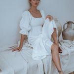 Almeria Smocked Midi Linen Dress - DressbarnClothing