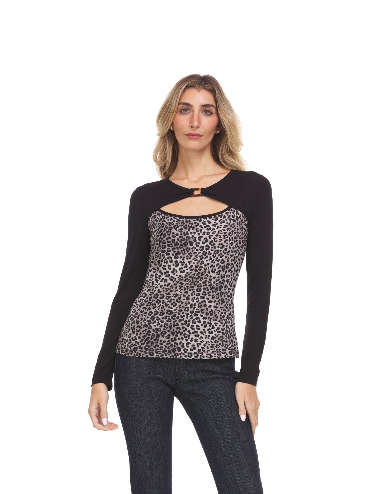 Animal Print With Cut Out Necklace Novelty Top - DressbarnShirts & Blouses