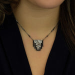 Art Deco Black Enamel & Crystal Pendant Necklace - DressbarnNecklaces